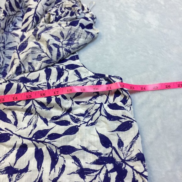 Caffe Marrakesh Blouse Top Sz L Womans Blue Leaf Print Ruffle V-neck Sleeveless - Picture 12 of 14